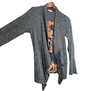 Anthropologie S‎ Mystree Gray Draped Front Velvet Burnout Back Cardigan Sweater